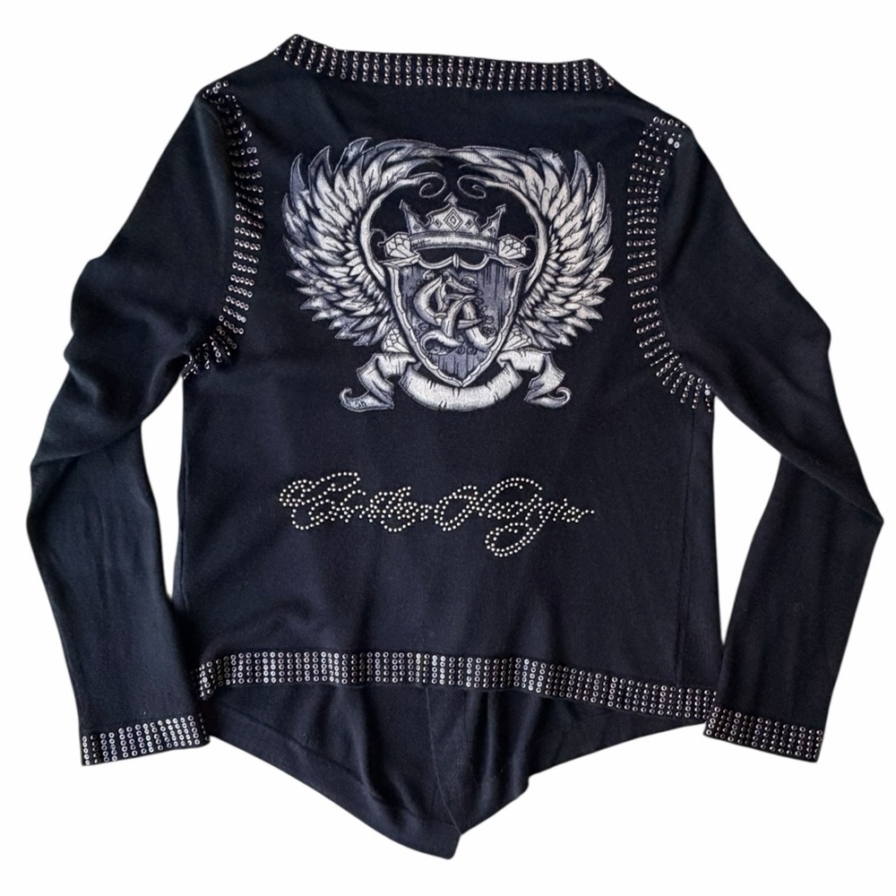 Christian Audigier Black Studded Sweater, Large